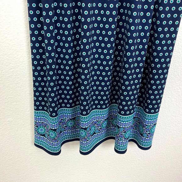 Max Studio Women's Fit & Flare Dress Size S Blue Green Smocked Waist Knee Length - Picture 6 of 8